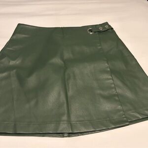 Alya Green Faux Leather Mini Skirt with D-Ring Detail
